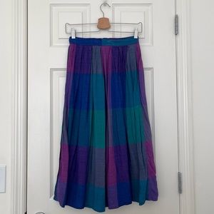 Vintage Contempo Casuals midi skirt colorful mix plaid buttoned side pocket ~ xs